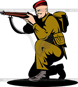 British world war two soldier aiming rifle - vector clipart