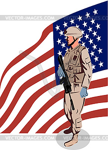 American soldier serviceman carrying armalite rifle - royalty-free vector clipart