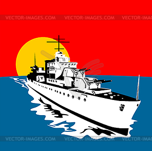 World War Two Battleship Warship Cruiser Retro - vector clipart