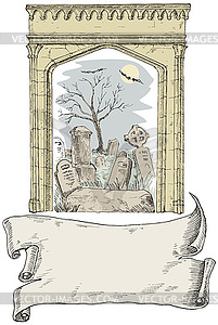 Cemetery Arch Scroll Retro Style - vector image