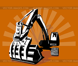 Mechanical Digger Excavator Retro - vector clipart