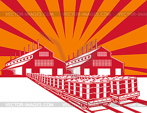 Factory Building Oil Drum Barrel Retro - vector image