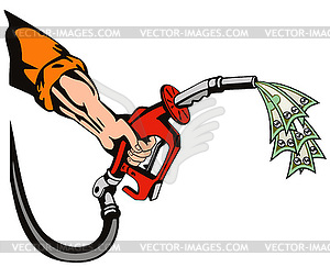 Hand Holding Gas Fuel Pump Nozzle - vector image