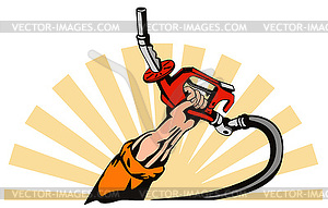Hand Holding Gas Fuel Pump Nozzle - vector image