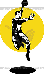 Handball Player Jumping Retro - vector image