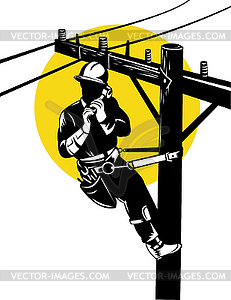 Power Lineman on Phone - vector clipart