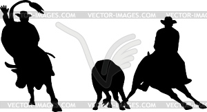 Rodeo Cowboy Horse Bull Riding Silhouette - vector image