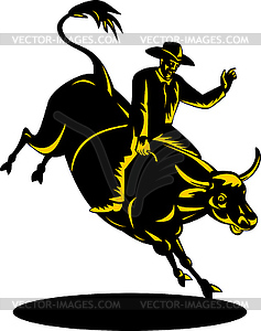 Rodeo Cowboy Bull Riding Retro - vector clipart