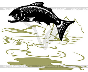 Salmon Fish Jumping Retro - color vector clipart