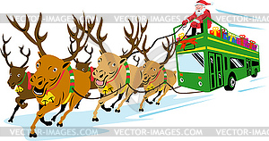 Santa Claus Driving Bus - vector image