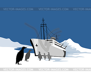 Passenger Ship Cargo Boat Anchor Retro - vector image