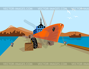 Passenger Ship Ferry Boat Anchor Retro - vector clipart