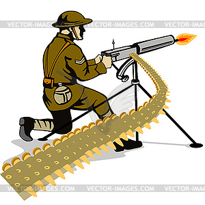 Soldier Aiming Machine Gun - vector clipart