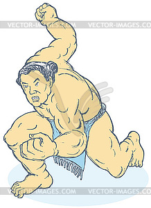 Japanese Sumo Wrestler Fighting Stance - vector clipart