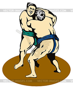 Japanese Sumo Wrestlers Fighting - vector clip art