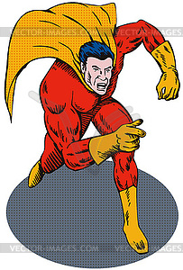 Super Hero Running Pointing Retro - vector image