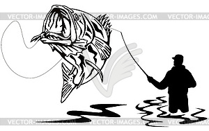 Largemouth bass jumping - vector image