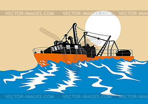 Fishing boat at sea - vector image