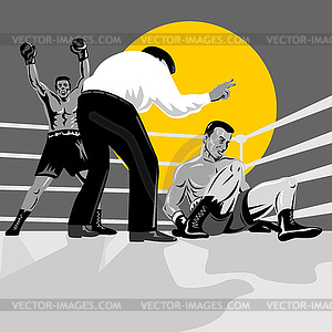 Boxer knockout referee counting - vector image