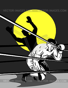 Boxer kneeling on ropes - vector clipart