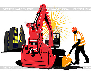 Construction digger mechanical excavator - vector clipart