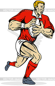 Rugby player running with ball - vector clip art