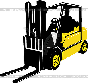 Forklift truck and driver at work - vector clip art