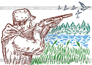 Hunter aiming shotgun rifle - vector clipart