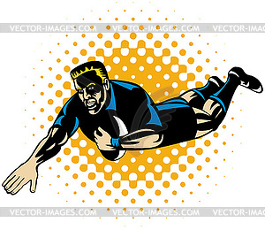 Rugby player diving scoring try - vector clip art