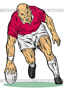 Rugby player running scoring try - vector clipart