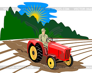 Vintage farm tractor - vector clipart / vector image