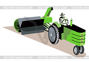 Vintage farm tractor - vector image