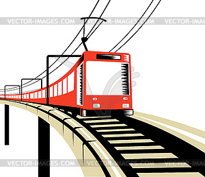 Diesel train locomotive bridge - color vector clipart