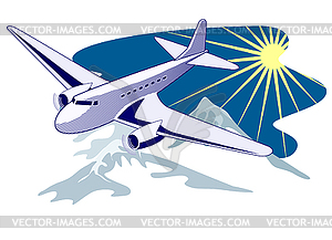 Самолет пролетел над горе - стоковое векторное изображение