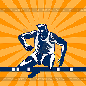 Track and Field Athlete Jumping Hurdles - vector clip art