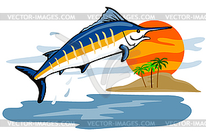 Blue Marlin Fish Jumping Retro - vector image