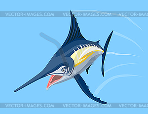 Blue Marlin Fish Jumping Retro - vector image