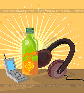 Мобильный телефон Soda Напиток Ретро наушники - изображение в формате EPS