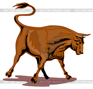 Raging Bull Attacking Retro - vector image