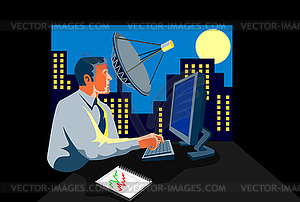 Typing компьютерный бизнесмен - изображение в векторном виде