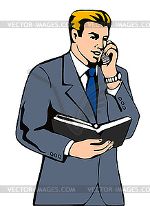 Businessman on Phone with Diary - vector clipart