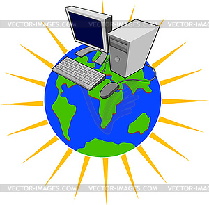 Computer on Top of Globe - stock vector clipart