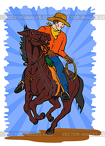 Cowboy on Horse with Lasso - vector clip art