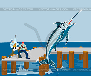 Blue Marlin Fish Jumping Retro - vector clipart