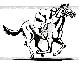 Horse and Jockey Racing Retro - white & black vector clipart