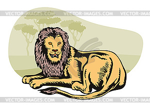 Lion Big Cat Retro - vector clip art