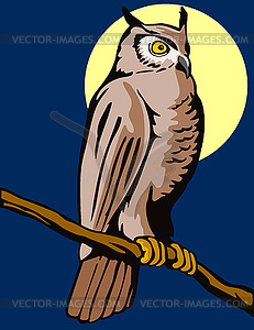 Owl on Branch Retro - vector clipart