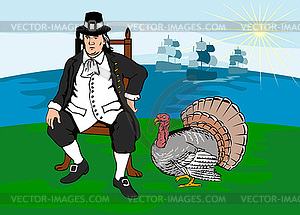 Pilgrim with Turkey - vector clipart