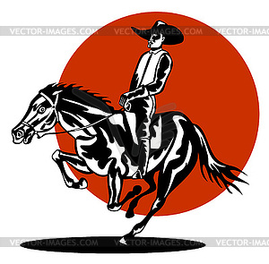 Родео ковбой верхом лошадь - стоковое векторное изображение