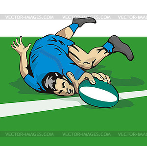 Rugby player scoring a try - vector clipart